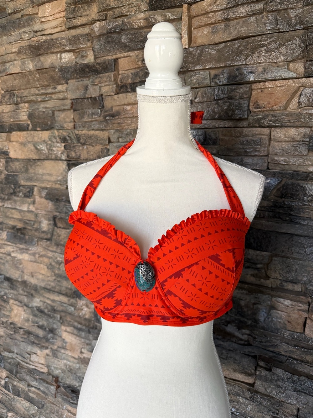 Women's Red Halter Moana themed Top with Decorative Center Accent